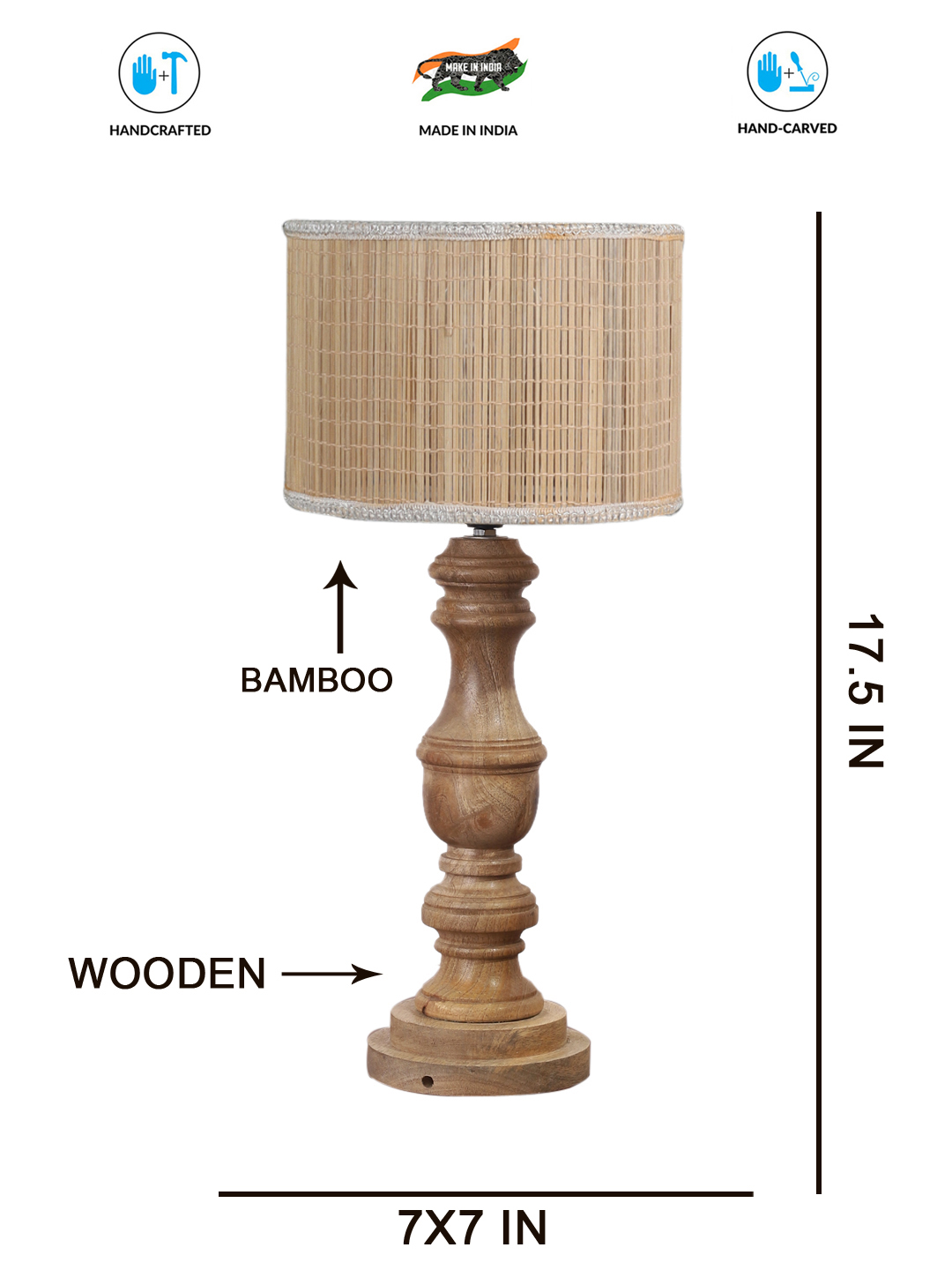 Ambika Home Beige Bamboo Wooden Table Lamp | Decorative Bedside Lamp for Bedroom, Living Room, Hall, Hotel, Café, Restaurant, Office & Study Room | E27 Compatible - Image 4