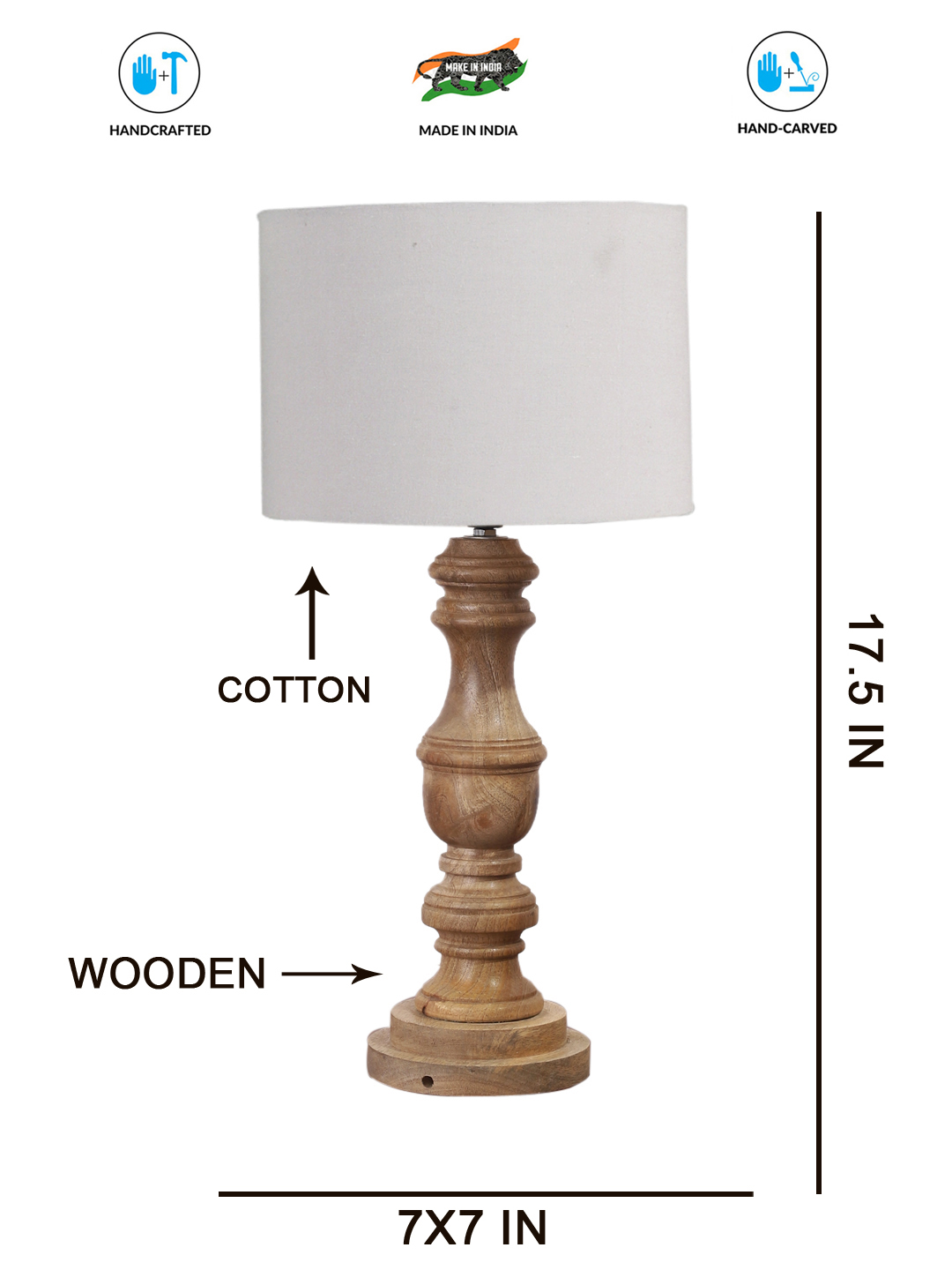 Ambika Home Grey cotton Wooden Table Lamp | Decorative Bedside Lamp for Bedroom, Living Room, Hall, Hotel, Café, Restaurant, Office & Study Room | E27 Compatible - Image 4