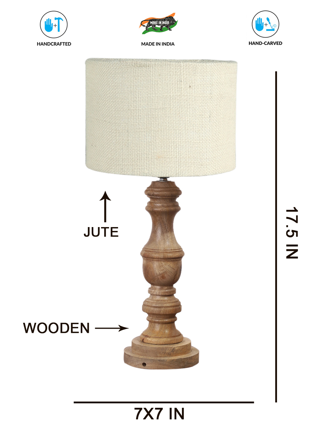 Ambika Home White Jute Wooden Table Lamp | Decorative Bedside Lamp for Bedroom, Living Room, Hall, Hotel, Café, Restaurant, Office & Study Room | E27 Compatible - Image 4