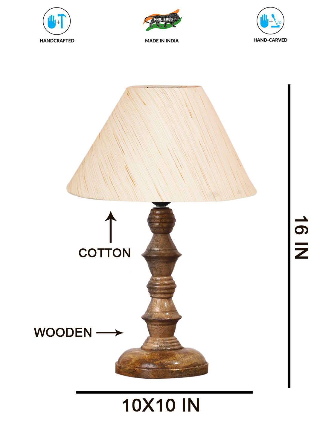 Ambika Home off-white cotton Wooden Table Lamp | Decorative Bedside Lamp for Bedroom, Living Room, Hall, Hotel, Café, Restaurant, Office & Study Room | E27 Compatible - Image 4