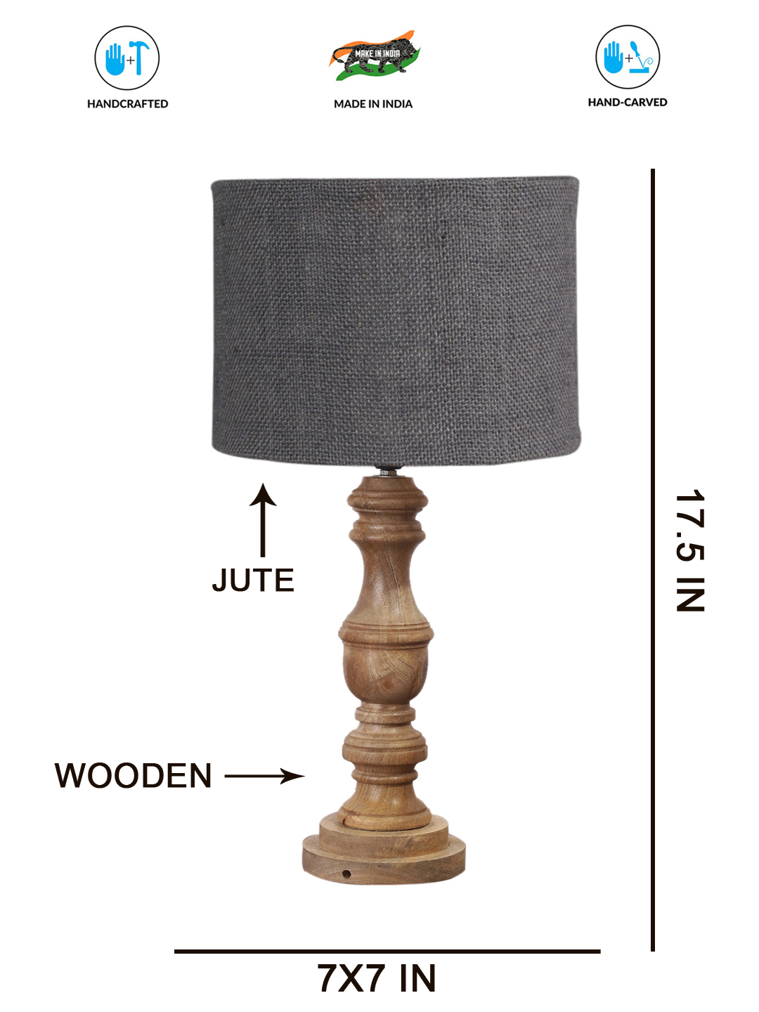 Ambika Home Grey Jute Wooden Table Lamp | Decorative Bedside Lamp for Bedroom, Living Room, Hall, Hotel, Café, Restaurant, Office & Study Room | E27 Compatible - Image 4
