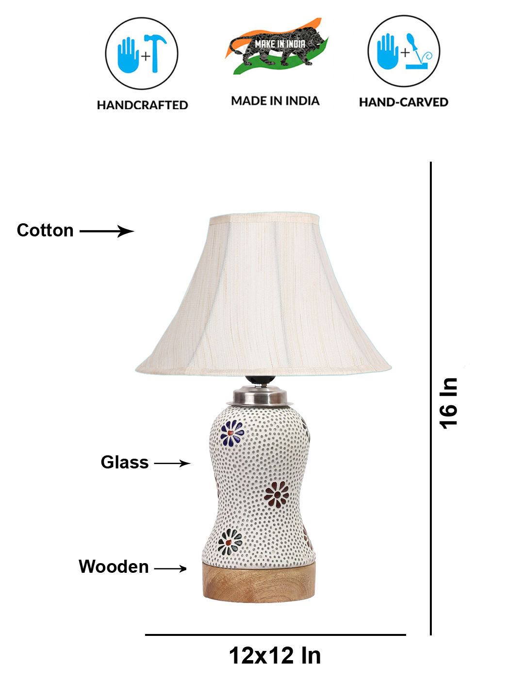 Ambika Home off-white Cotton Mosaic Glass Table Lamp | Decorative Bedside Lamp for Bedroom, Living Room, Hall, Hotel, Café, Restaurant, Office & Study Room | E27 Compatible - Image 5