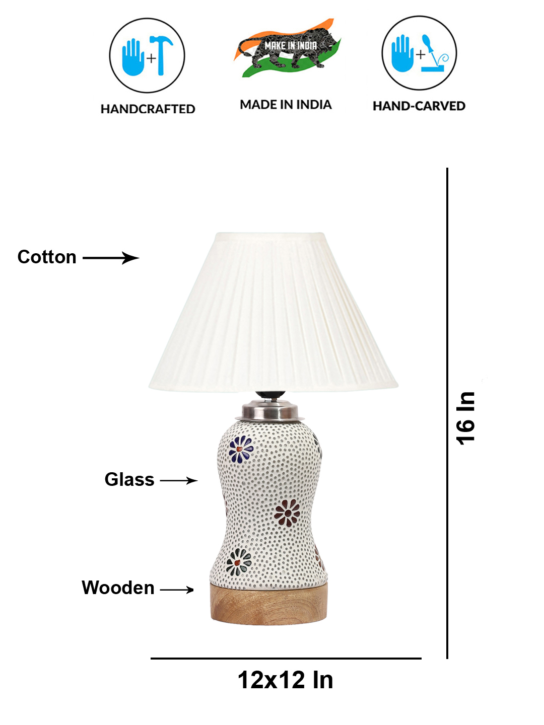 Ambika Home off-white Cotton Mosaic Glass Table Lamp | Decorative Bedside Lamp for Bedroom, Living Room, Hall, Hotel, Café, Restaurant, Office & Study Room | E27 Compatible - Image 5