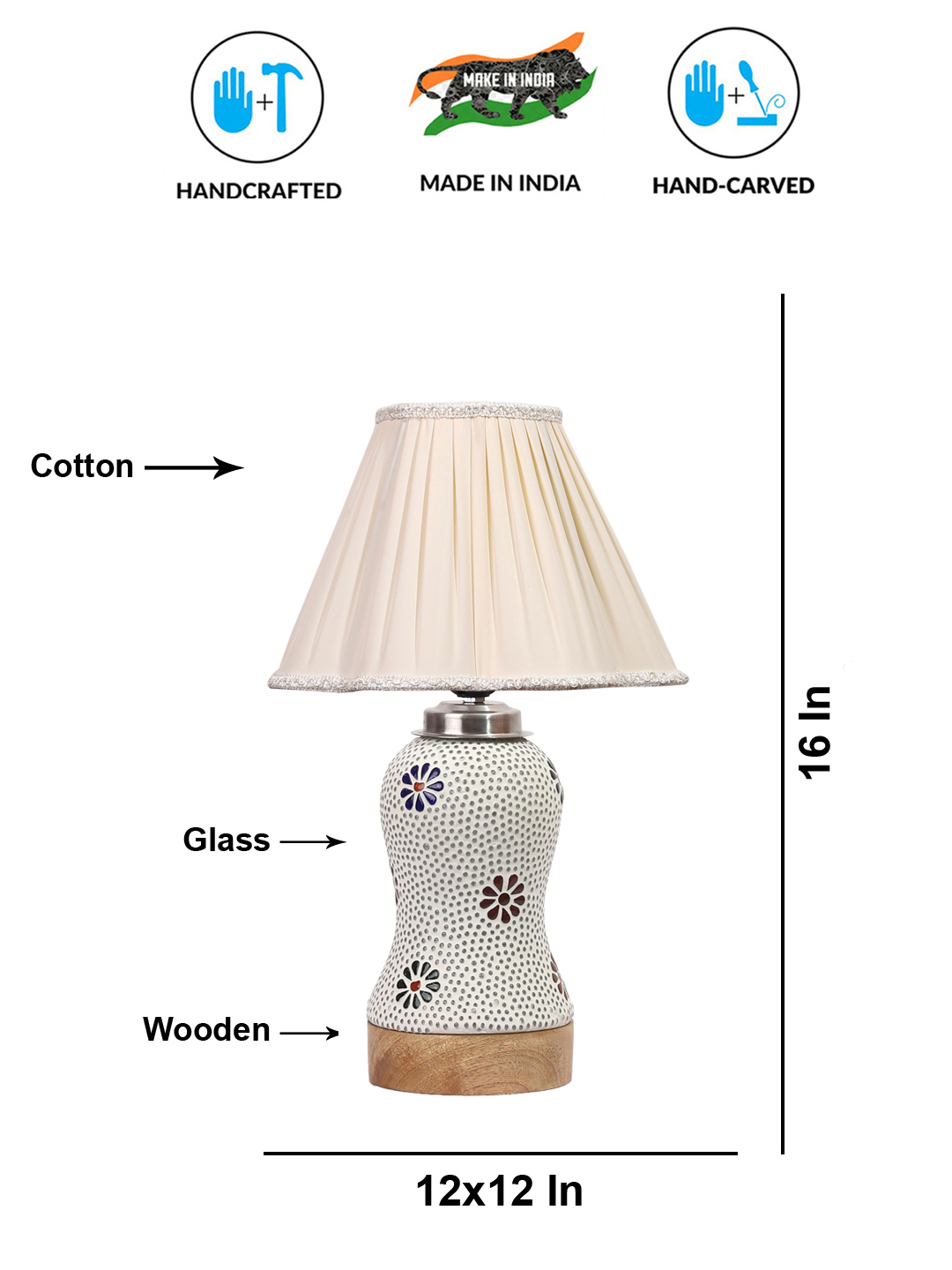 Ambika Home off-white Cotton Mosaic Glass Table Lamp | Decorative Bedside Lamp for Bedroom, Living Room, Hall, Hotel, Café, Restaurant, Office & Study Room | E27 Compatible - Image 5