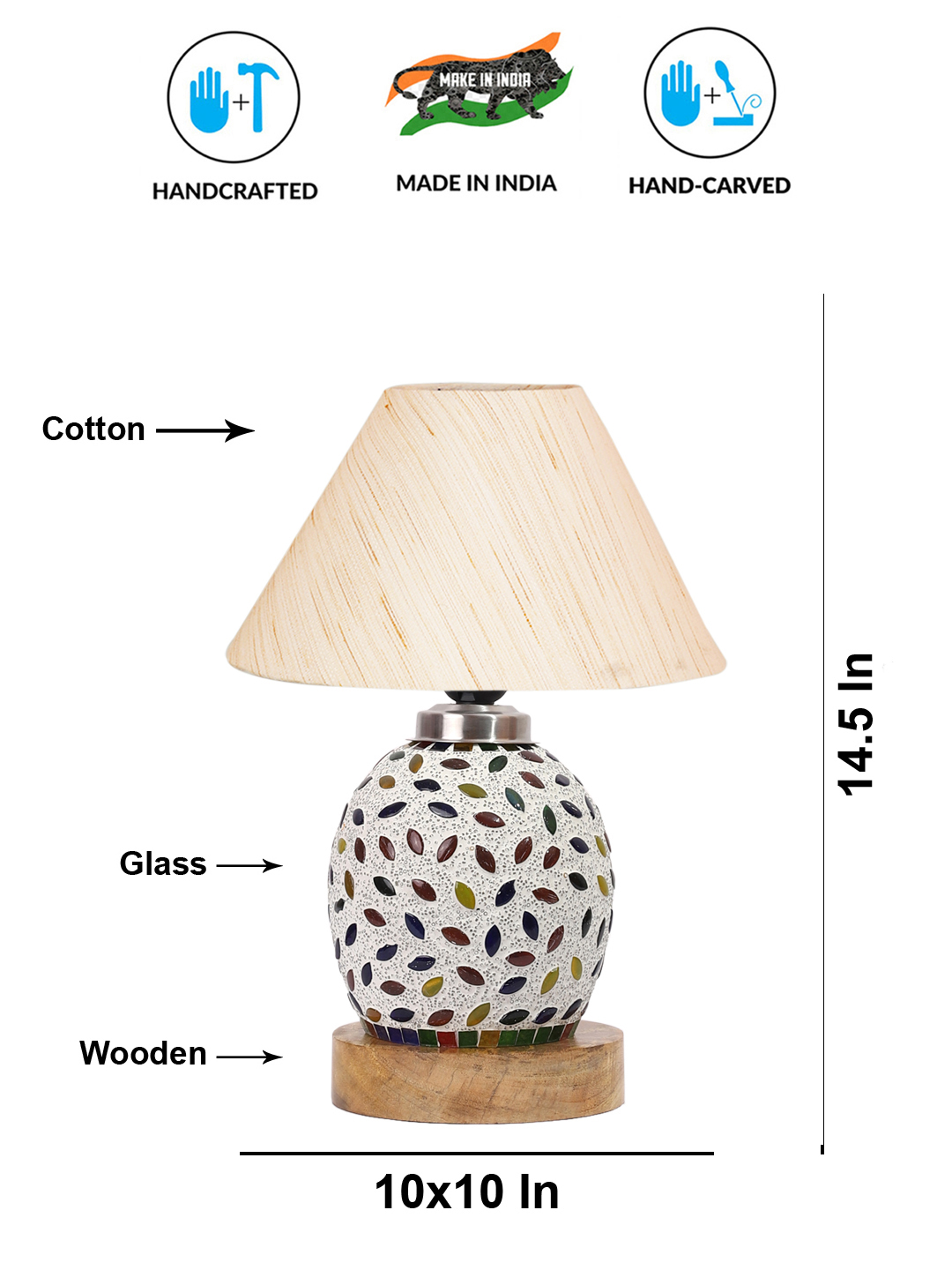 Ambika Home off-white Cotton Mosaic Glass Table Lamp | Decorative Bedside Lamp for Bedroom, Living Room, Hall, Hotel, Café, Restaurant, Office & Study Room | E27 Compatible - Image 5