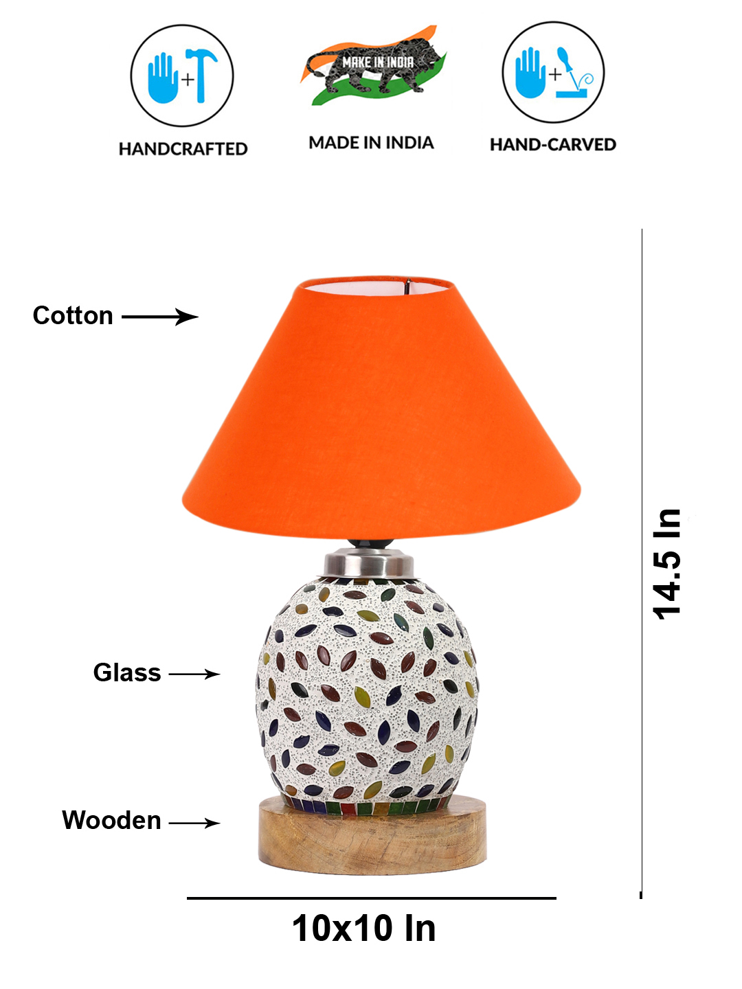 Ambika Home Orange Cotton Mosaic Glass Table Lamp | Decorative Bedside Lamp for Bedroom, Living Room, Hall, Hotel, Café, Restaurant, Office & Study Room | E27 Compatible - Image 5