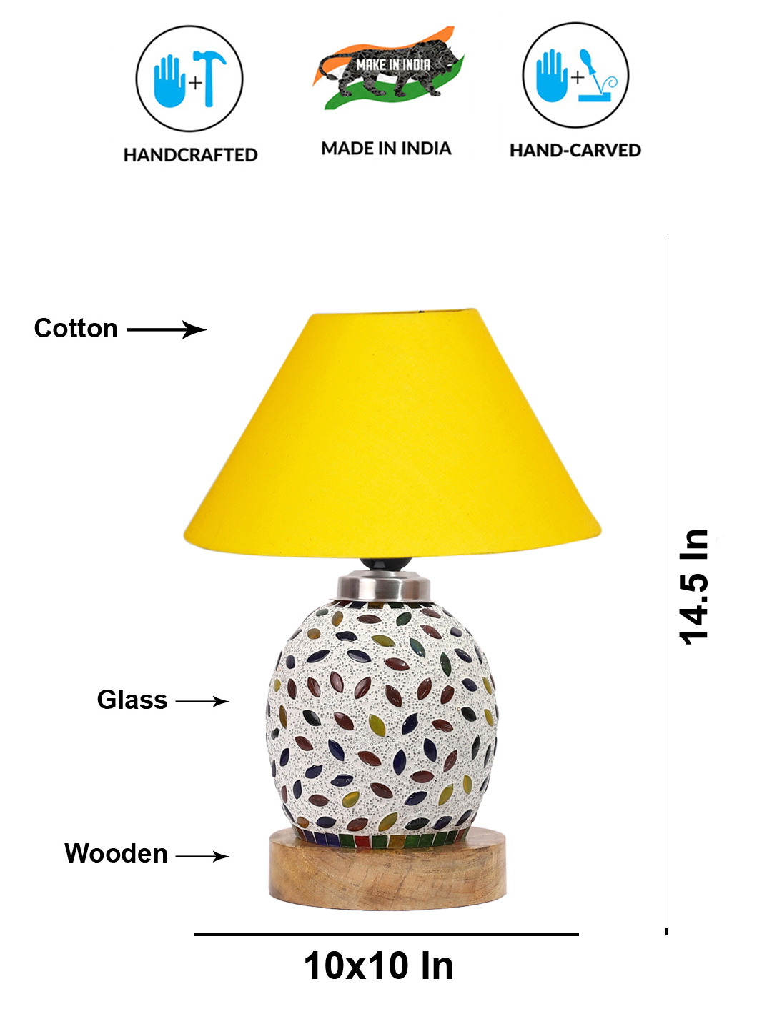Ambika Home Yellow Cotton Mosaic Glass Table Lamp | Decorative Bedside Lamp for Bedroom, Living Room, Hall, Hotel, Café, Restaurant, Office & Study Room | E27 Compatible - Image 5