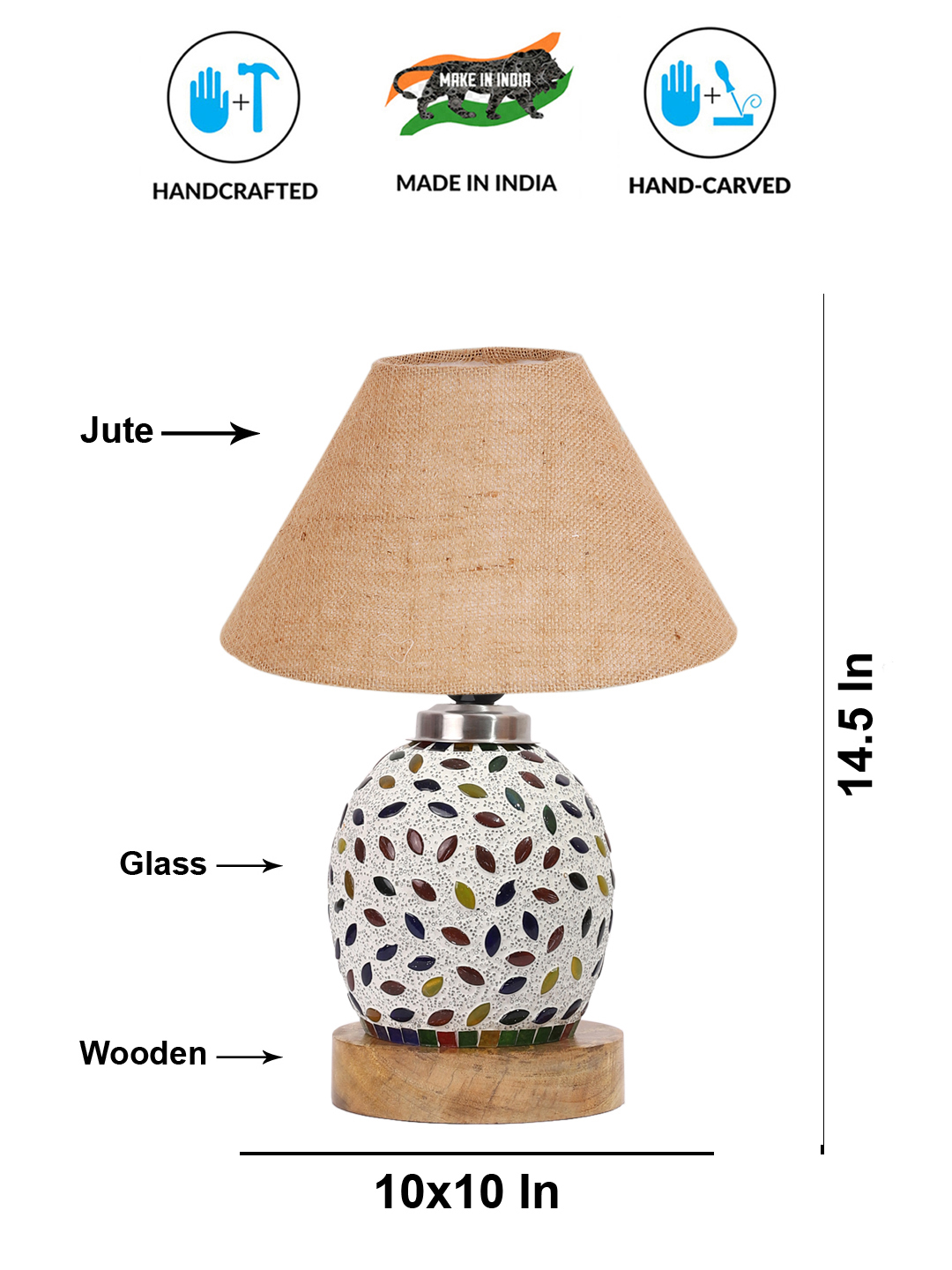 Ambika Home Beige Jute Mosaic Glass Table Lamp | Decorative Bedside Lamp for Bedroom, Living Room, Hall, Hotel, Café, Restaurant, Office & Study Room | E27 Compatible - Image 5
