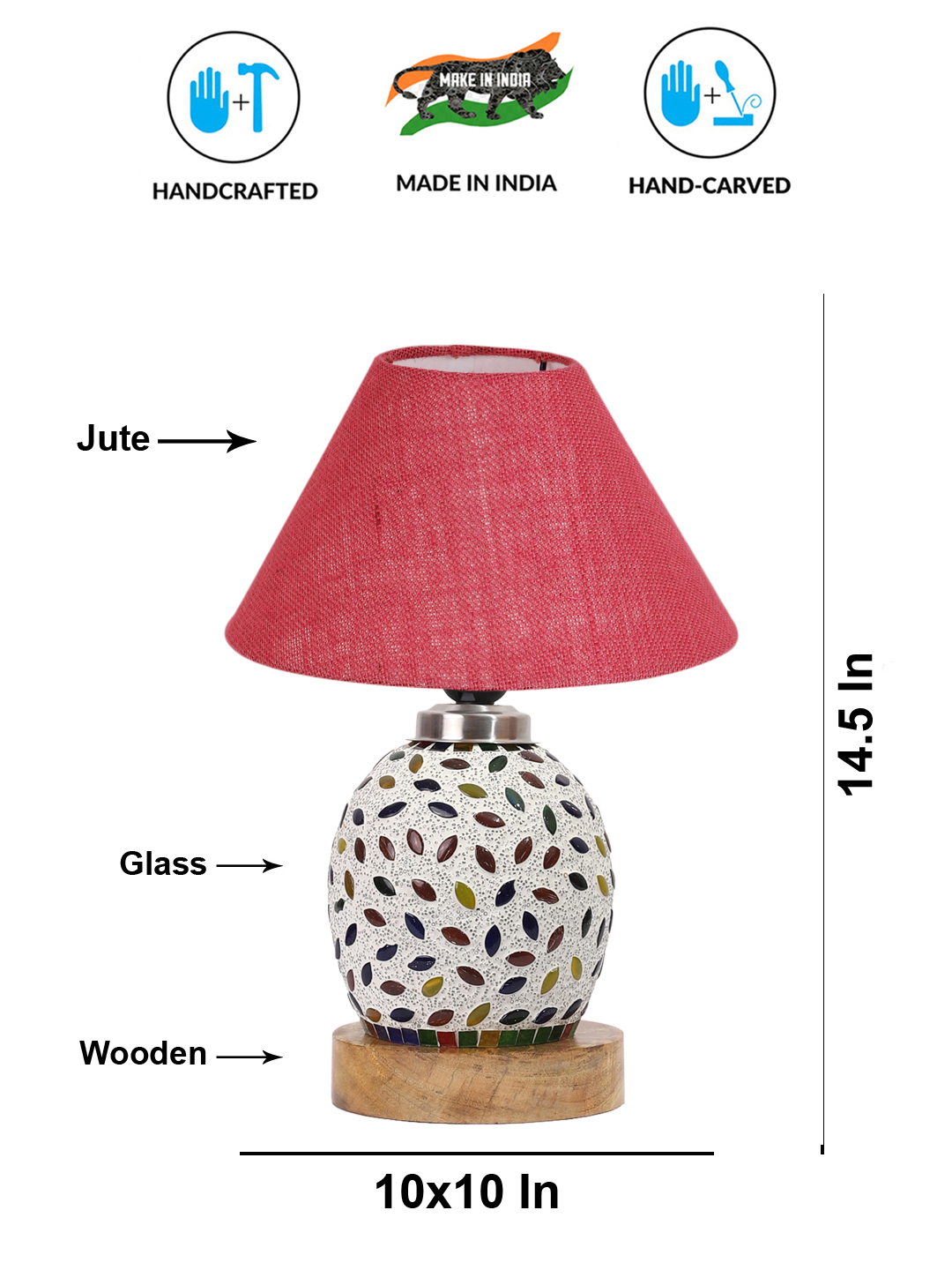 Ambika Home Pink Jute Mosaic Glass Table Lamp | Decorative Bedside Lamp for Bedroom, Living Room, Hall, Hotel, Café, Restaurant, Office & Study Room | E27 Compatible - Image 5