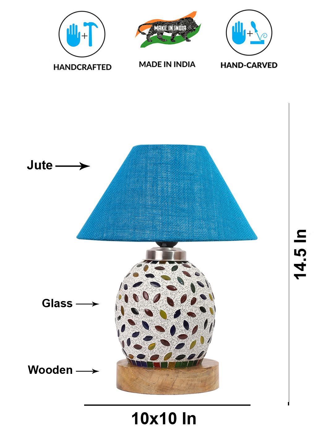 Ambika Home Turquoise Jute Mosaic Glass Table Lamp | Decorative Bedside Lamp for Bedroom, Living Room, Hall, Hotel, Café, Restaurant, Office & Study Room | E27 Compatible - Image 5