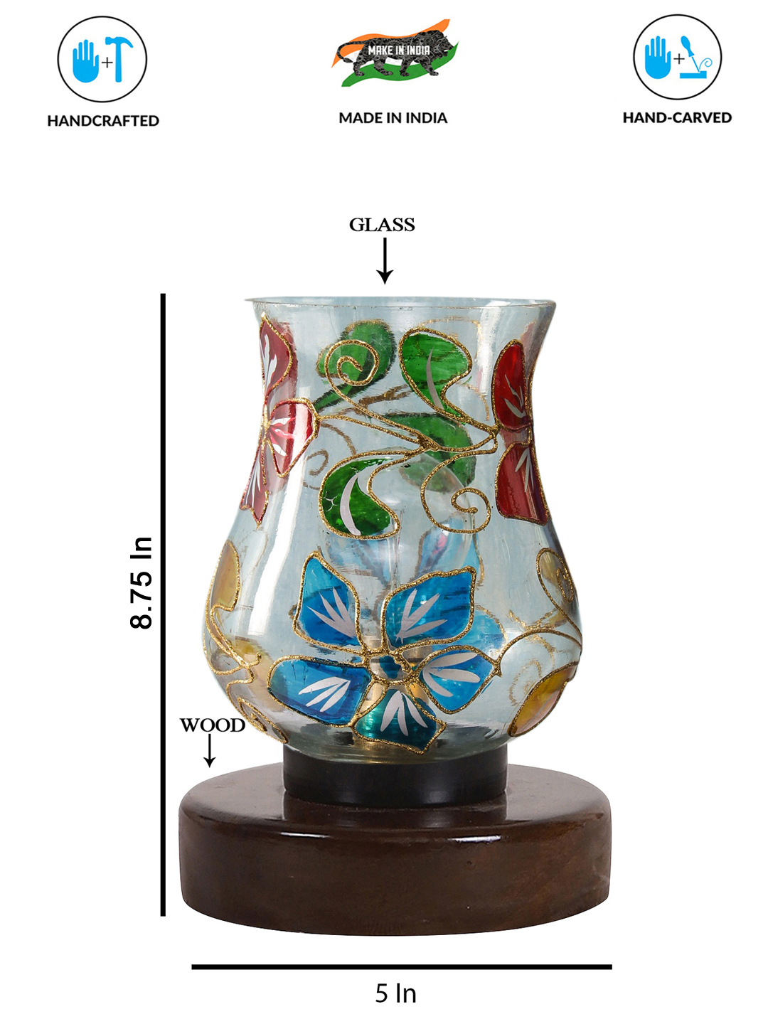 Ambika Home Royale Mosaic Multicolor Mosaic Glass Table Lamp with Wooden Base | Premium Bedside Lamp for Bedroom, Living Room, Hall, Hotel, Café, Restaurant & Office | E27 Compatible - Image 5
