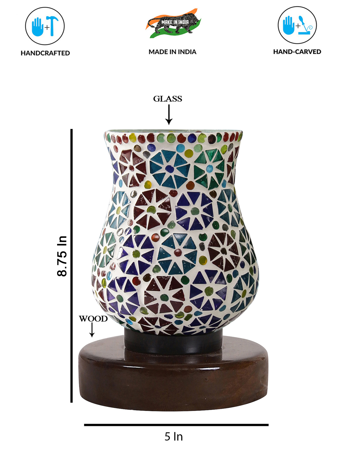 Ambika Home Bohemia Mosaic Multicolor Mosaic Glass Table Lamp with Wooden Base | Premium Bedside Lamp for Bedroom, Living Room, Hall, Hotel, Café, Restaurant & Office | E27 Compatible - Image 5