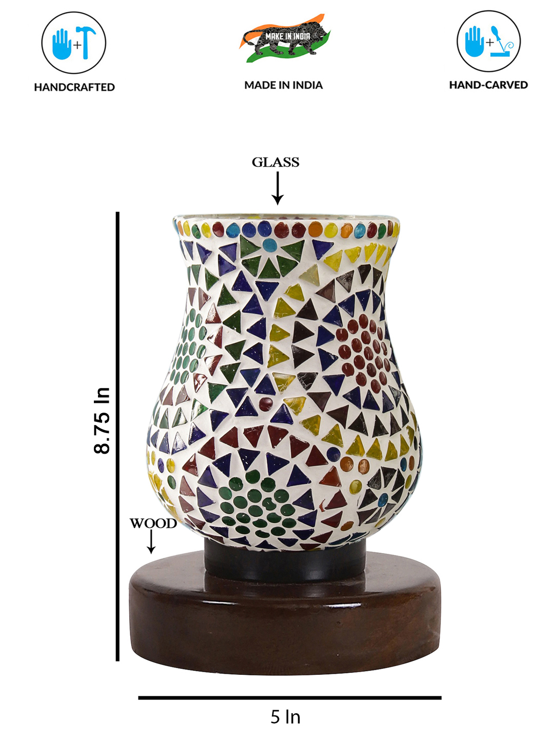 Ambika Home Lumina Mosaic Multicolor Mosaic Glass Table Lamp with Wooden Base | Premium Bedside Lamp for Bedroom, Living Room, Hall, Hotel, Café, Restaurant & Office | E27 Compatible - Image 5
