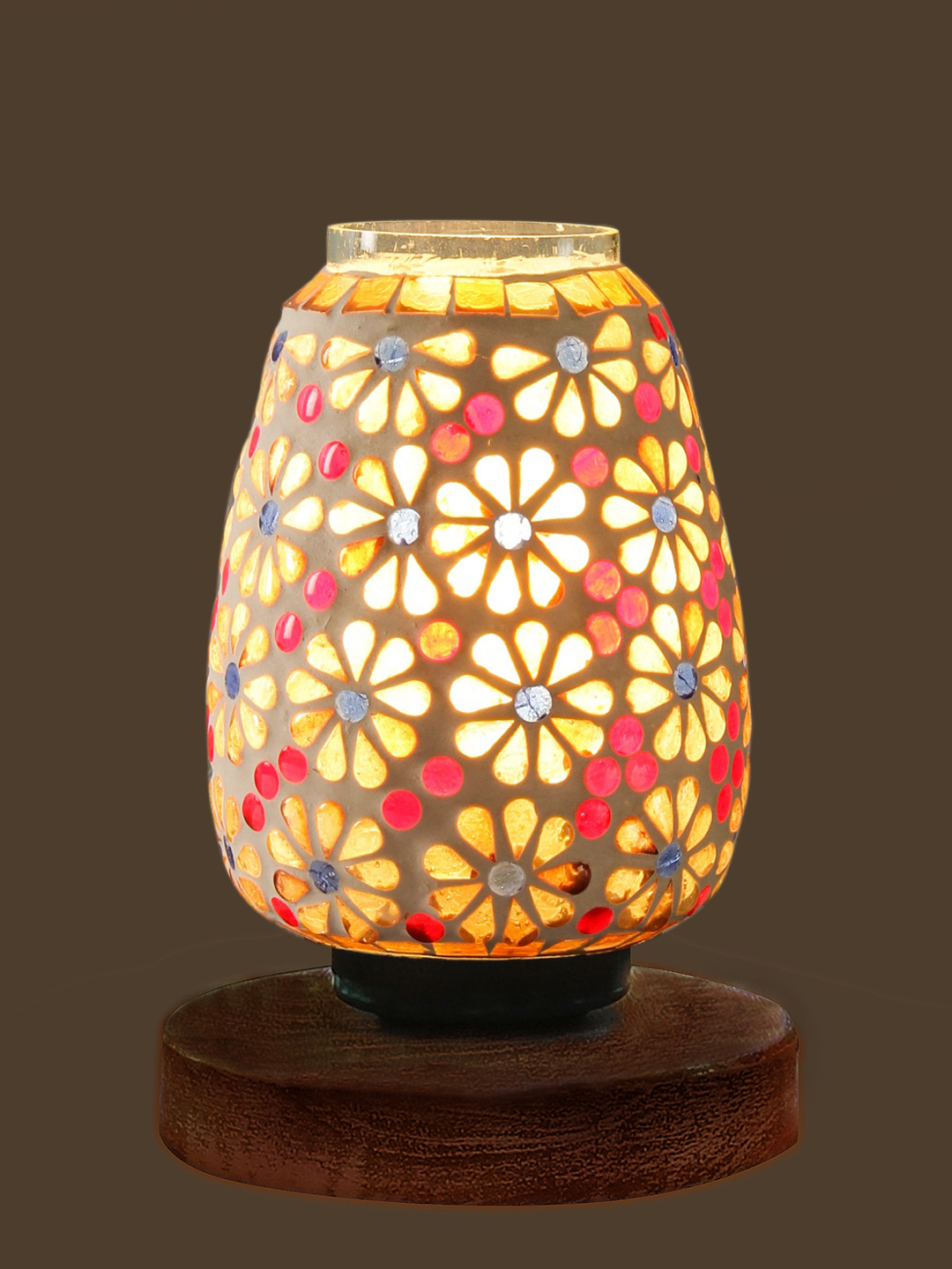 Ambika Home Aurora Mosaic Multicolor Mosaic Glass Table Lamp with Wooden Base | Premium Bedside Lamp for Bedroom, Living Room, Hall, Hotel, Café, Restaurant & Office | E27 Compatible - Image 5