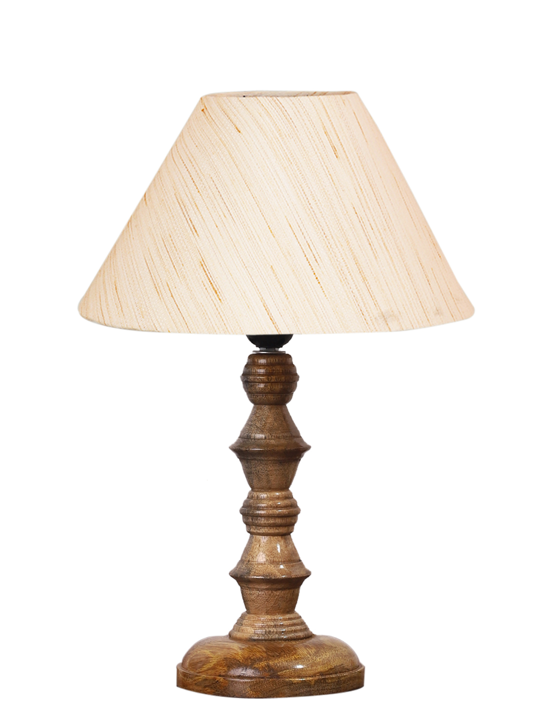 Ambika Home off-white cotton Wooden Table Lamp | Decorative Bedside Lamp for Bedroom, Living Room, Hall, Hotel, Café, Restaurant, Office & Study Room | E27 Compatible - Image 5