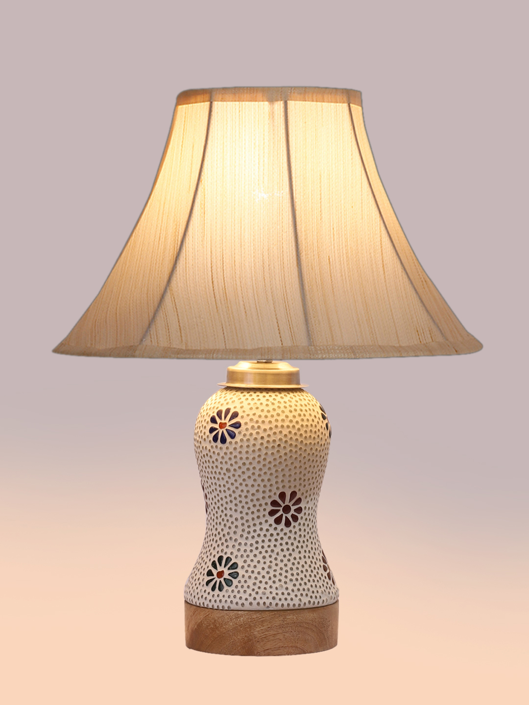 Ambika Home off-white Cotton Mosaic Glass Table Lamp | Decorative Bedside Lamp for Bedroom, Living Room, Hall, Hotel, Café, Restaurant, Office & Study Room | E27 Compatible - Image 6