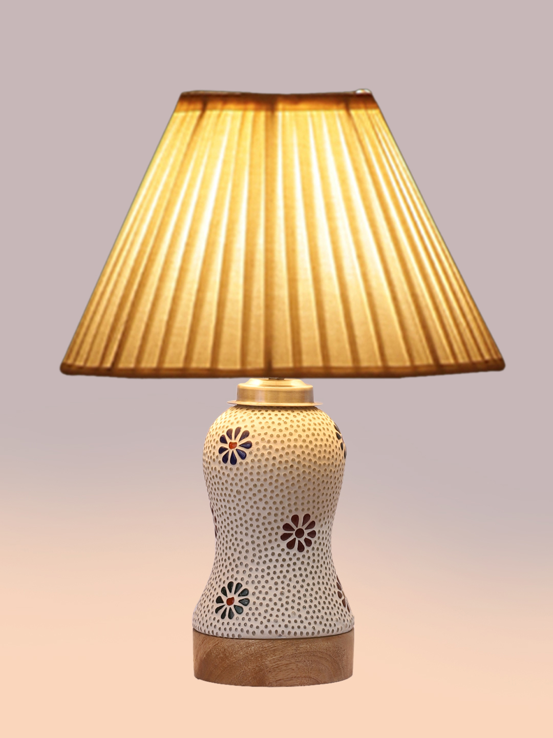 Ambika Home off-white Cotton Mosaic Glass Table Lamp | Decorative Bedside Lamp for Bedroom, Living Room, Hall, Hotel, Café, Restaurant, Office & Study Room | E27 Compatible - Image 6