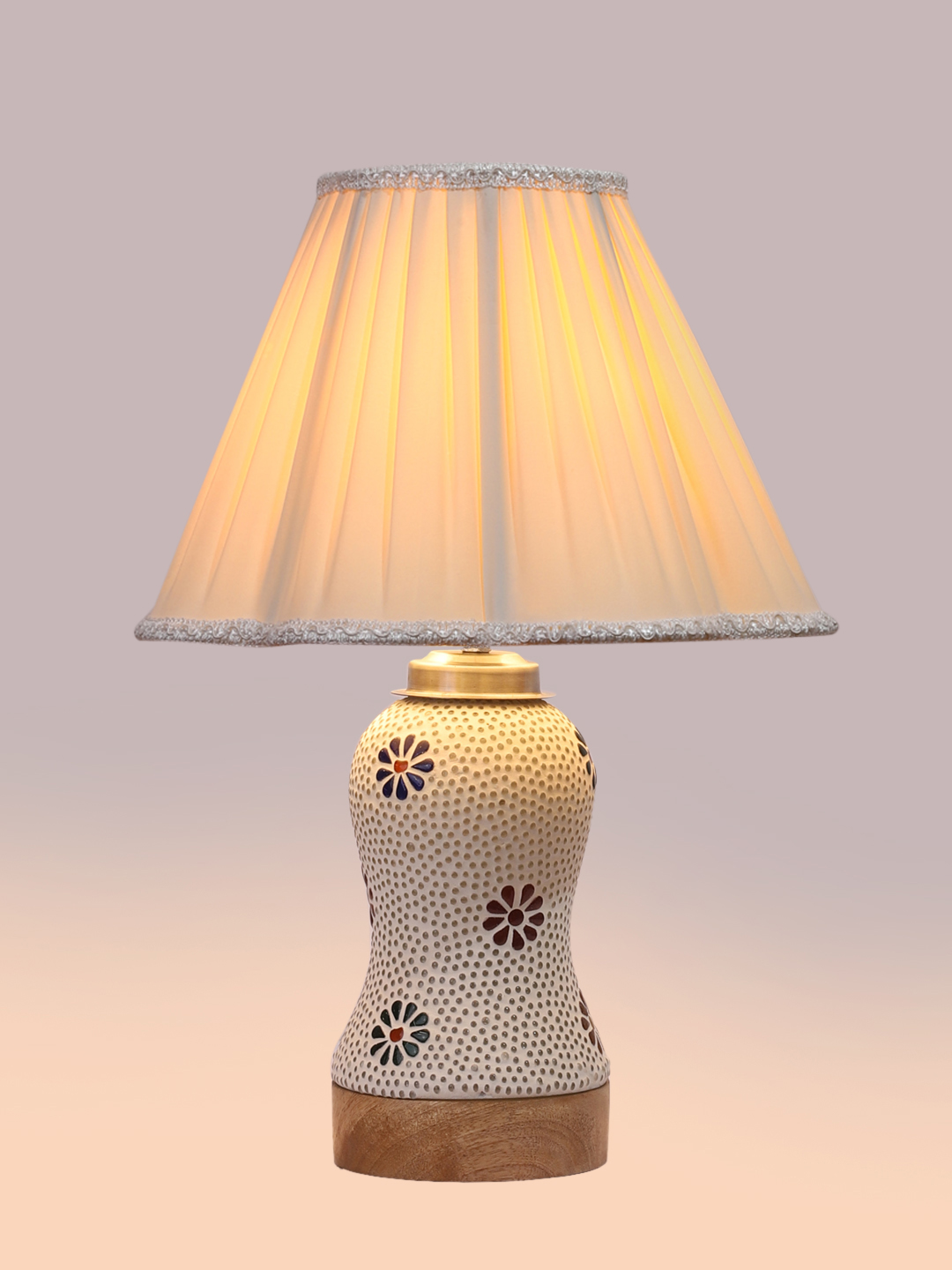 Ambika Home off-white Cotton Mosaic Glass Table Lamp | Decorative Bedside Lamp for Bedroom, Living Room, Hall, Hotel, Café, Restaurant, Office & Study Room | E27 Compatible - Image 6