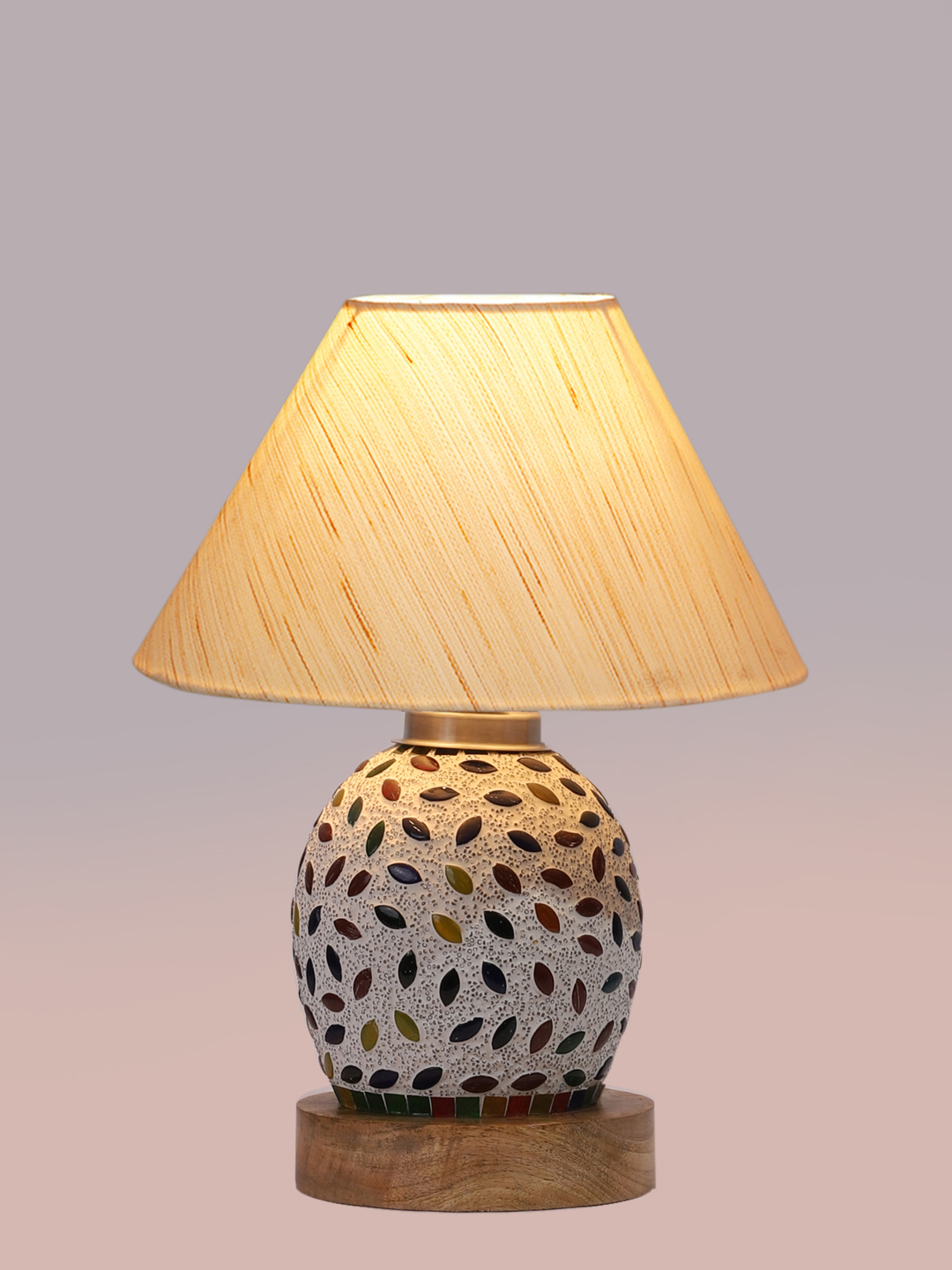 Ambika Home off-white Cotton Mosaic Glass Table Lamp | Decorative Bedside Lamp for Bedroom, Living Room, Hall, Hotel, Café, Restaurant, Office & Study Room | E27 Compatible - Image 6
