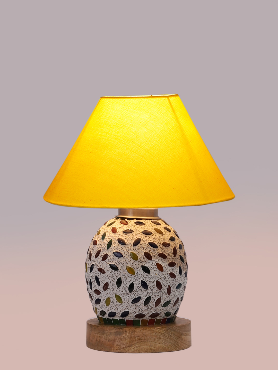 Ambika Home Yellow Cotton Mosaic Glass Table Lamp | Decorative Bedside Lamp for Bedroom, Living Room, Hall, Hotel, Café, Restaurant, Office & Study Room | E27 Compatible - Image 6