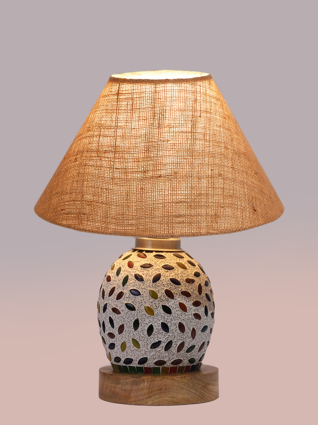 Ambika Home Beige Jute Mosaic Glass Table Lamp | Decorative Bedside Lamp for Bedroom, Living Room, Hall, Hotel, Café, Restaurant, Office & Study Room | E27 Compatible - Image 6