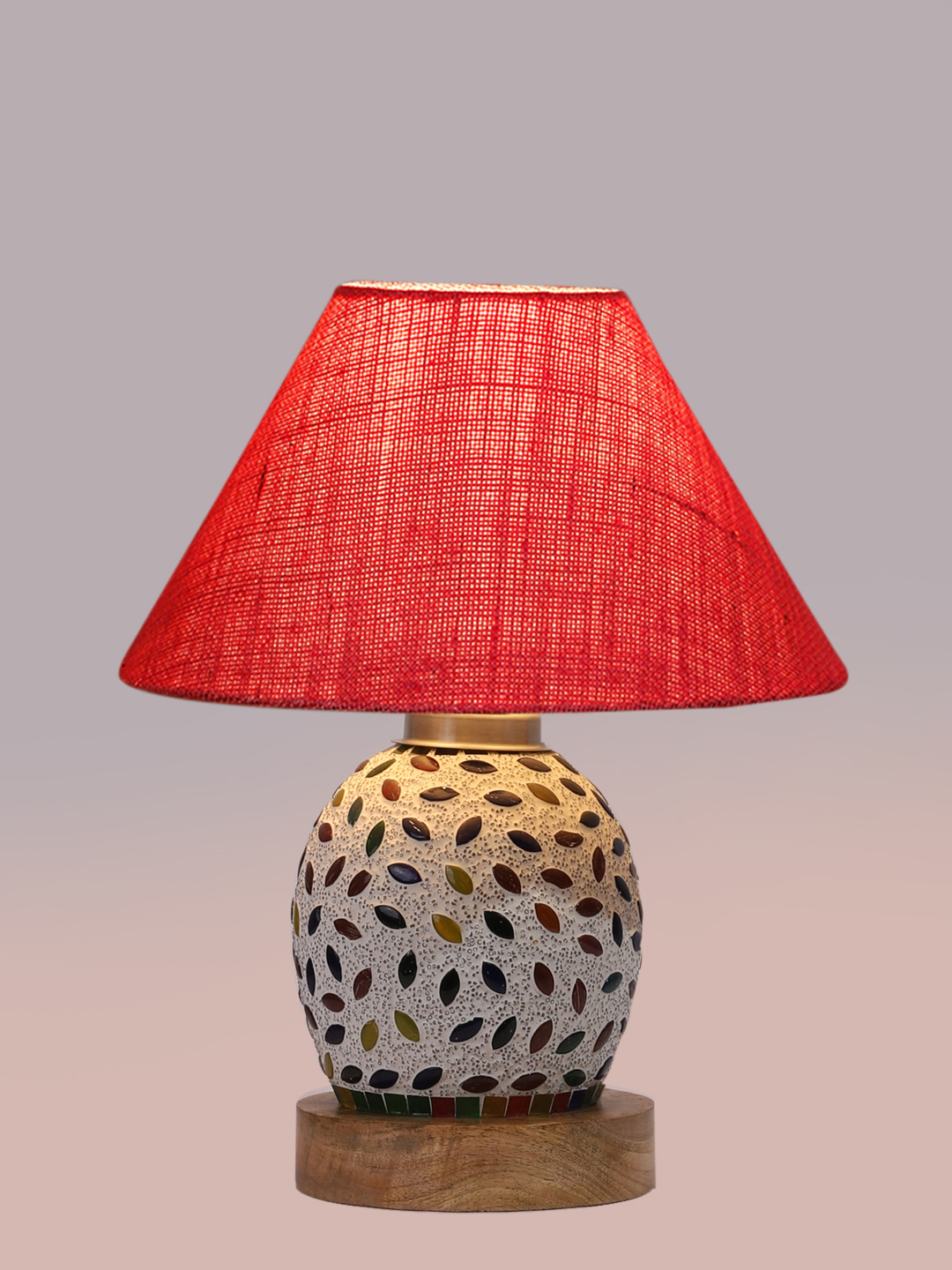 Ambika Home Pink Jute Mosaic Glass Table Lamp | Decorative Bedside Lamp for Bedroom, Living Room, Hall, Hotel, Café, Restaurant, Office & Study Room | E27 Compatible - Image 6