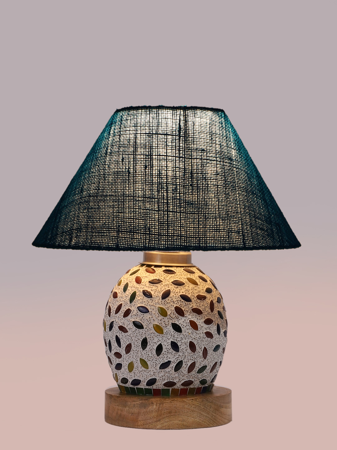 Ambika Home Turquoise Jute Mosaic Glass Table Lamp | Decorative Bedside Lamp for Bedroom, Living Room, Hall, Hotel, Café, Restaurant, Office & Study Room | E27 Compatible - Image 6