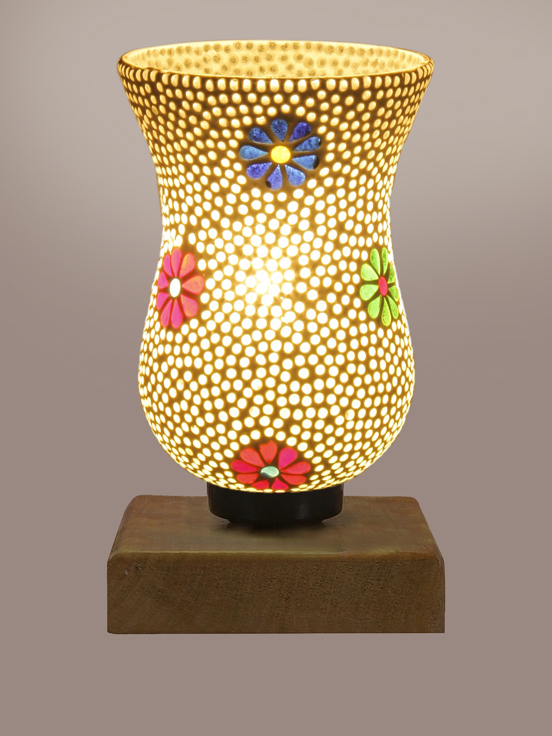 Ambika Home Royale Mosaic Multicolor Mosaic Glass Table Lamp with Wooden Base | Premium Bedside Lamp for Bedroom, Living Room, Hall, Hotel, Café, Restaurant & Office | E27 Compatible - Image 6