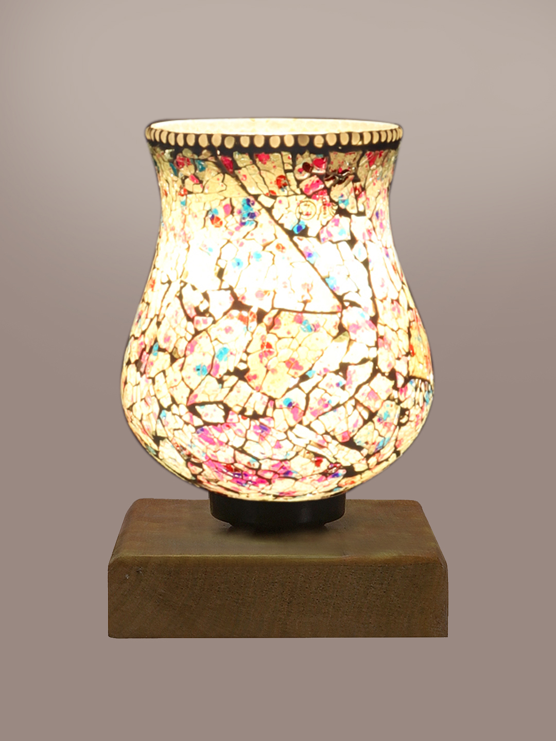 Ambika Home Solara Mosaic Multicolor Mosaic Glass Table Lamp with Wooden Base | Premium Bedside Lamp for Bedroom, Living Room, Hall, Hotel, Café, Restaurant & Office | E27 Compatible - Image 6