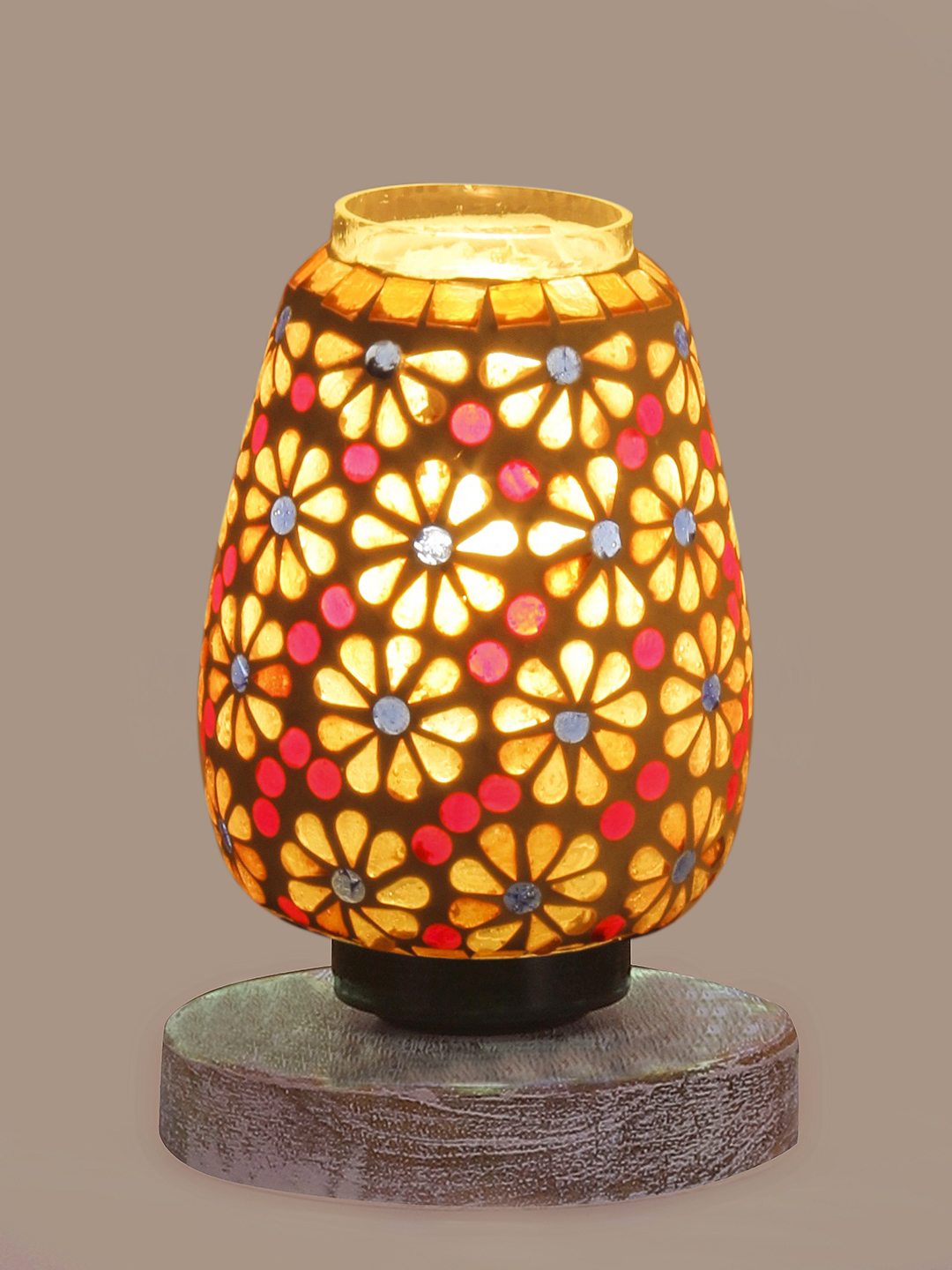 Ambika Home Aurora Mosaic Multicolor Mosaic Glass Table Lamp with Wooden Base | Premium Bedside Lamp for Bedroom, Living Room, Hall, Hotel, Café, Restaurant & Office | E27 Compatible - Image 6