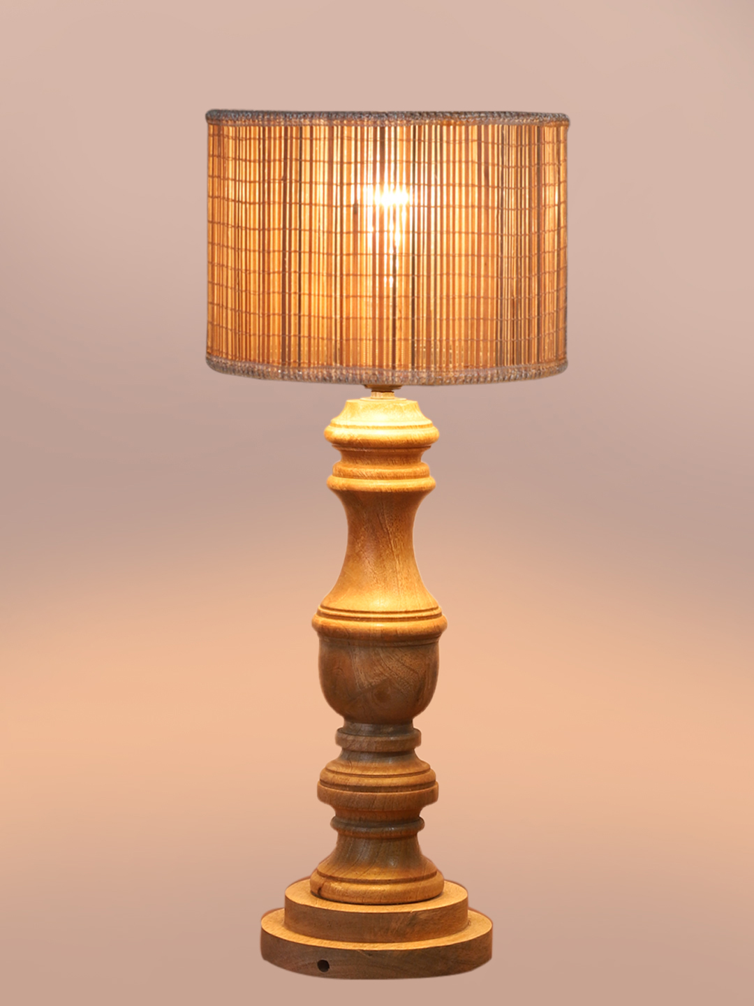 Ambika Home Beige Bamboo Wooden Table Lamp | Decorative Bedside Lamp for Bedroom, Living Room, Hall, Hotel, Café, Restaurant, Office & Study Room | E27 Compatible - Image 6