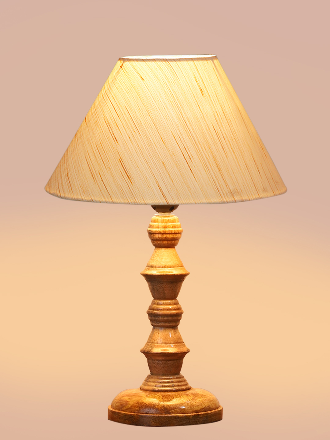 Ambika Home off-white cotton Wooden Table Lamp | Decorative Bedside Lamp for Bedroom, Living Room, Hall, Hotel, Café, Restaurant, Office & Study Room | E27 Compatible - Image 6
