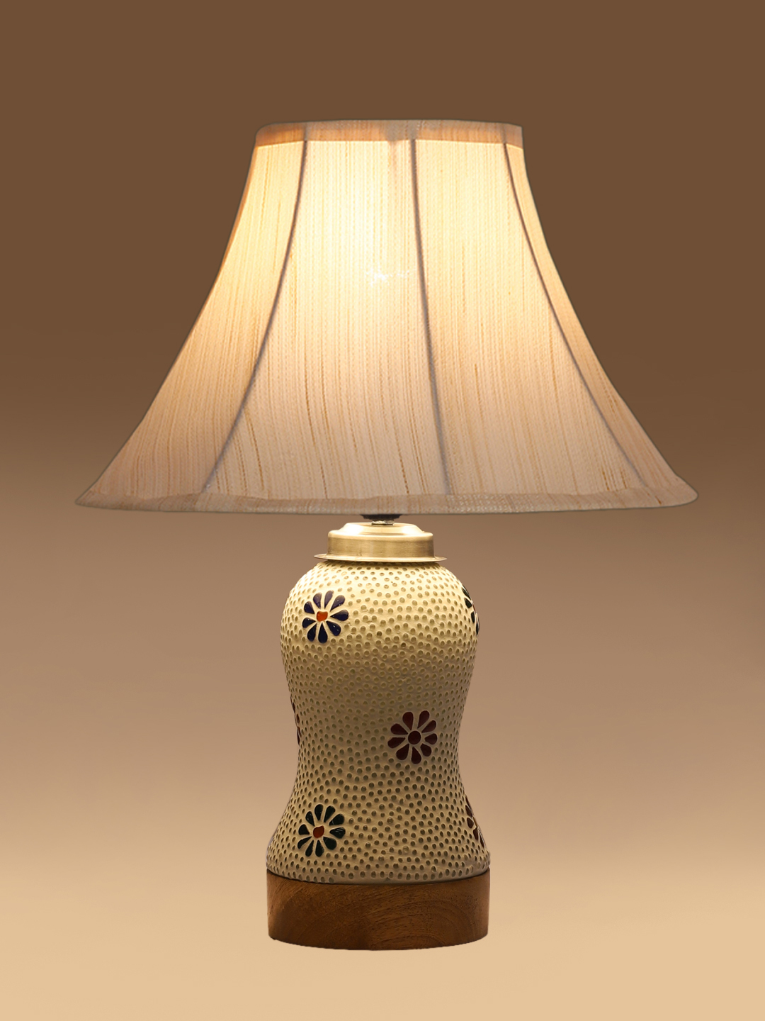 Ambika Home off-white Cotton Mosaic Glass Table Lamp | Decorative Bedside Lamp for Bedroom, Living Room, Hall, Hotel, Café, Restaurant, Office & Study Room | E27 Compatible - Image 7