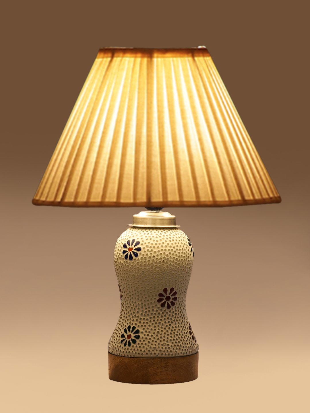 Ambika Home off-white Cotton Mosaic Glass Table Lamp | Decorative Bedside Lamp for Bedroom, Living Room, Hall, Hotel, Café, Restaurant, Office & Study Room | E27 Compatible - Image 7