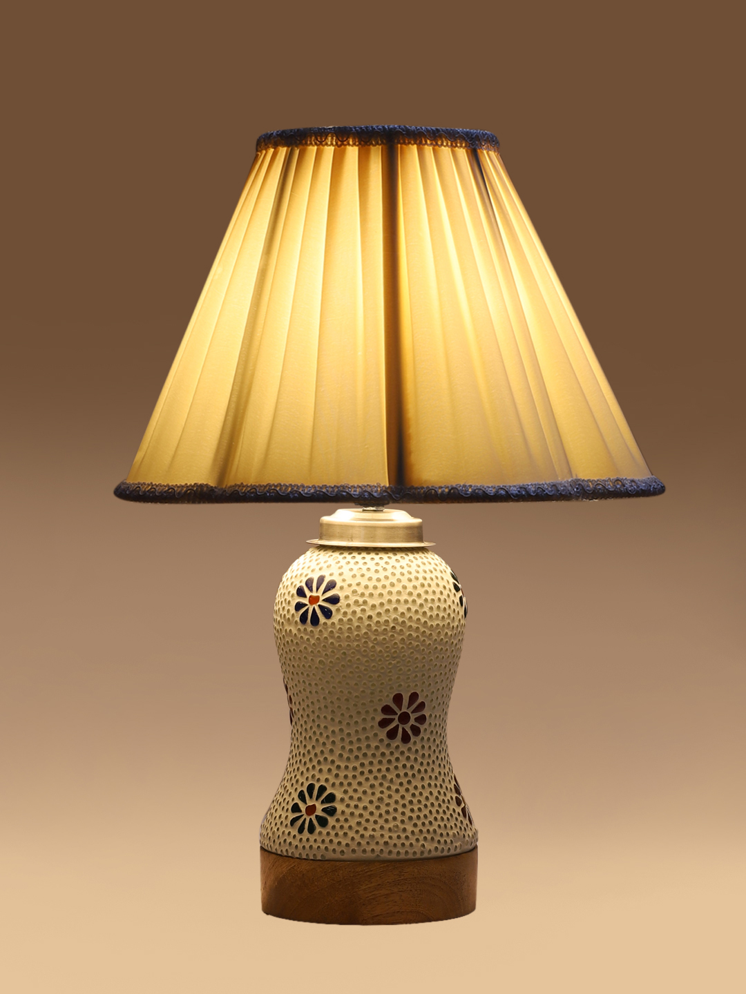 Ambika Home off-white Cotton Mosaic Glass Table Lamp | Decorative Bedside Lamp for Bedroom, Living Room, Hall, Hotel, Café, Restaurant, Office & Study Room | E27 Compatible - Image 7