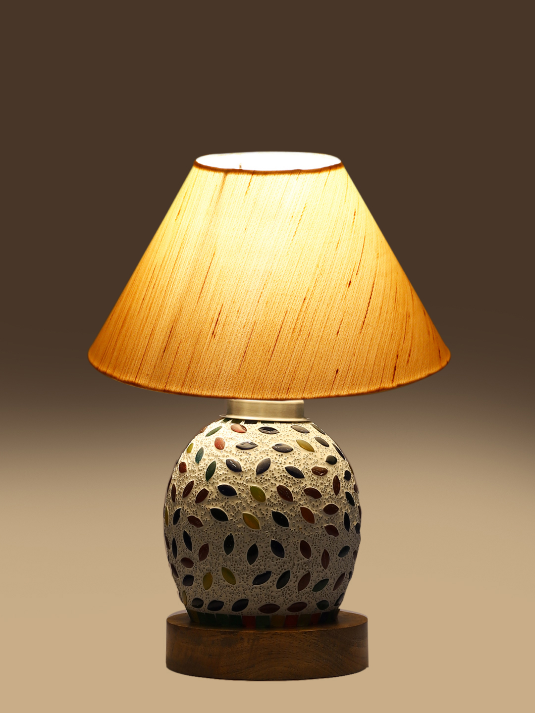 Ambika Home off-white Cotton Mosaic Glass Table Lamp | Decorative Bedside Lamp for Bedroom, Living Room, Hall, Hotel, Café, Restaurant, Office & Study Room | E27 Compatible - Image 7