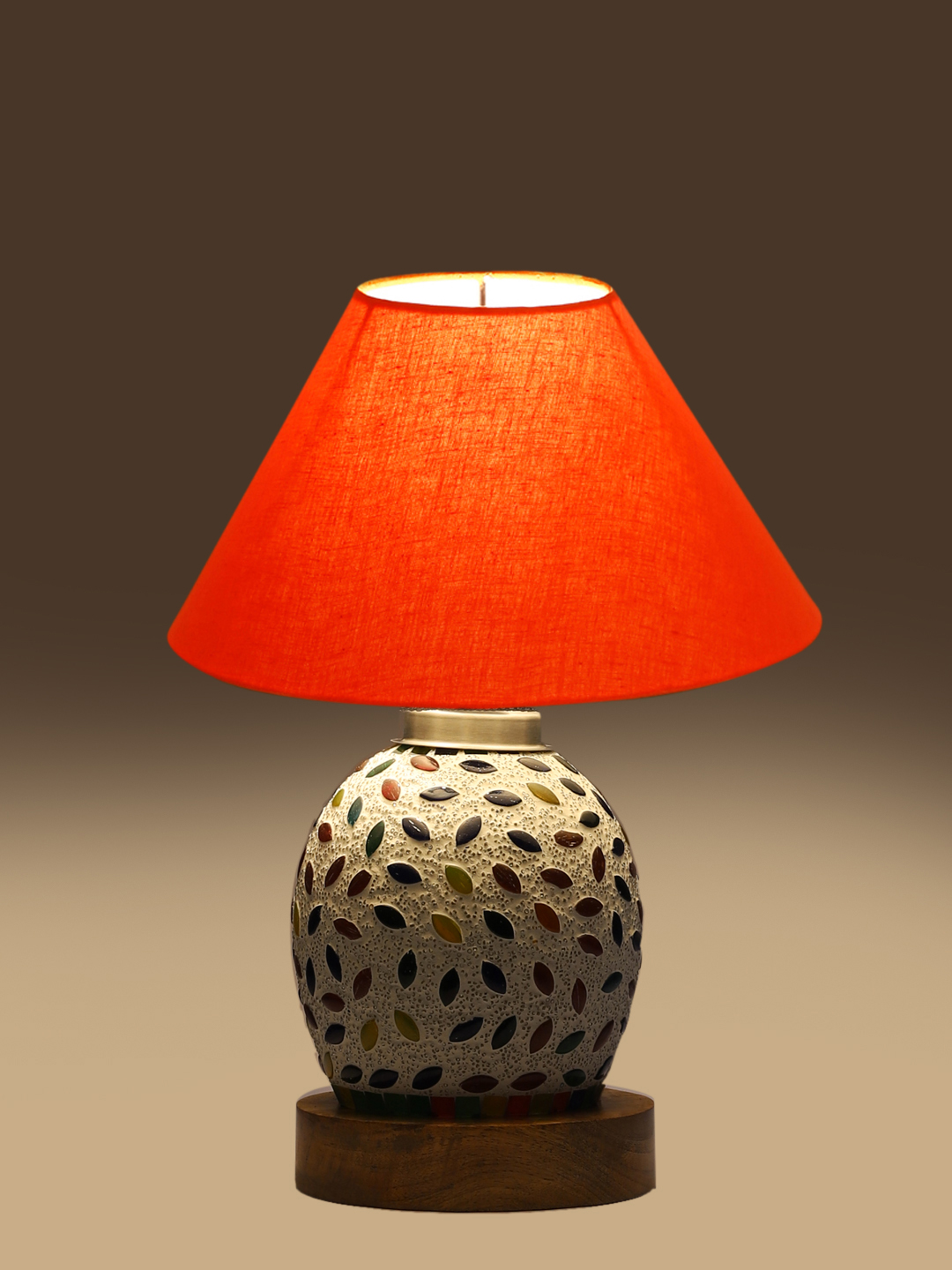 Ambika Home Orange Cotton Mosaic Glass Table Lamp | Decorative Bedside Lamp for Bedroom, Living Room, Hall, Hotel, Café, Restaurant, Office & Study Room | E27 Compatible - Image 7