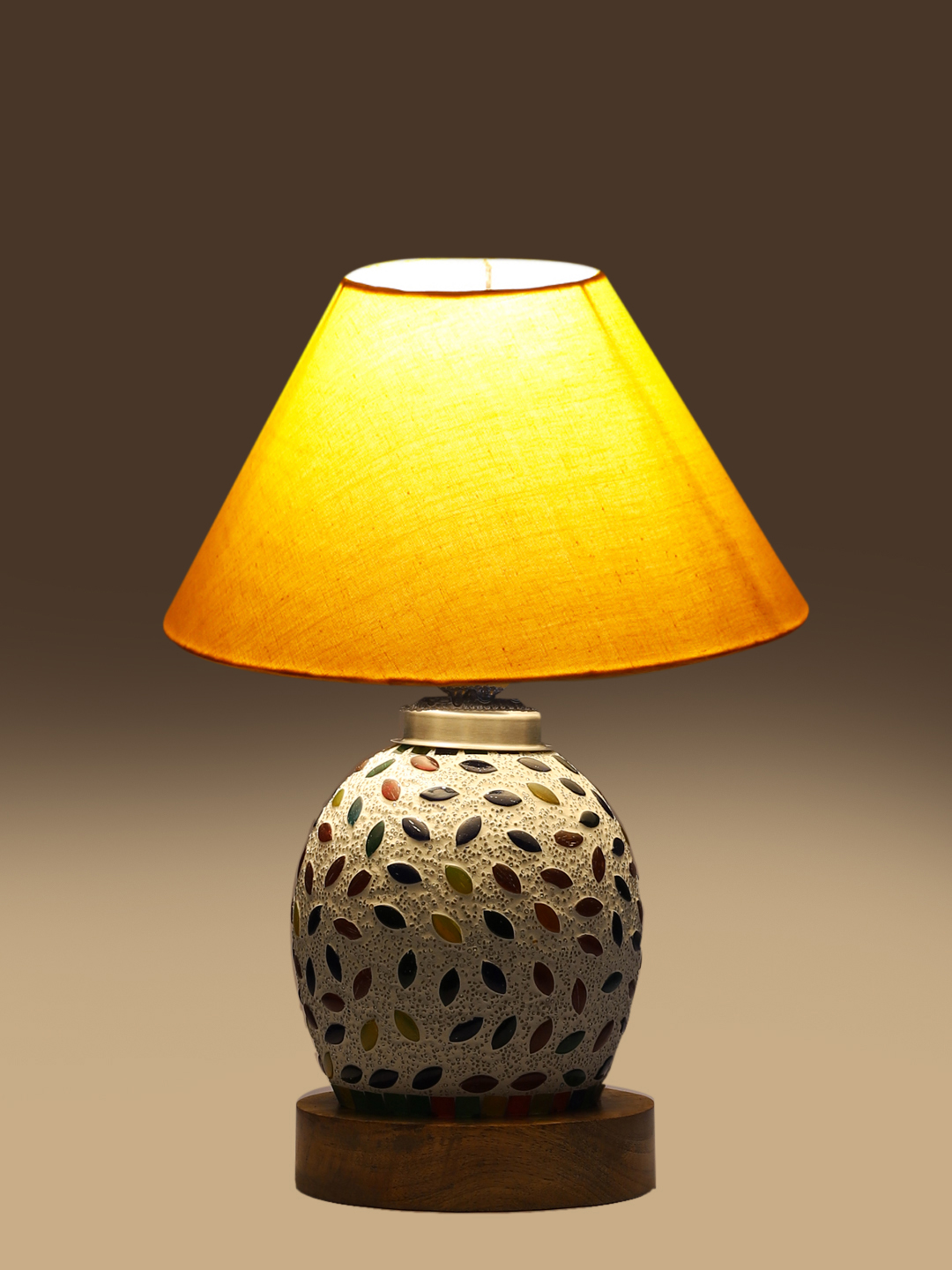 Ambika Home Yellow Cotton Mosaic Glass Table Lamp | Decorative Bedside Lamp for Bedroom, Living Room, Hall, Hotel, Café, Restaurant, Office & Study Room | E27 Compatible - Image 7