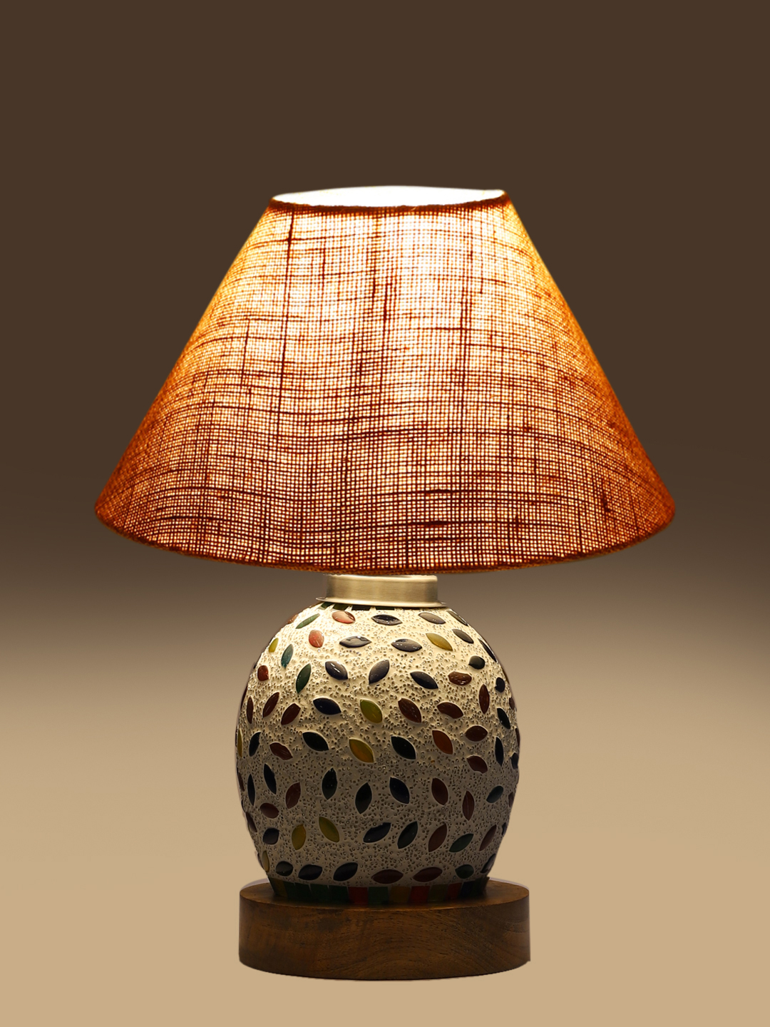 Ambika Home Beige Jute Mosaic Glass Table Lamp | Decorative Bedside Lamp for Bedroom, Living Room, Hall, Hotel, Café, Restaurant, Office & Study Room | E27 Compatible - Image 7