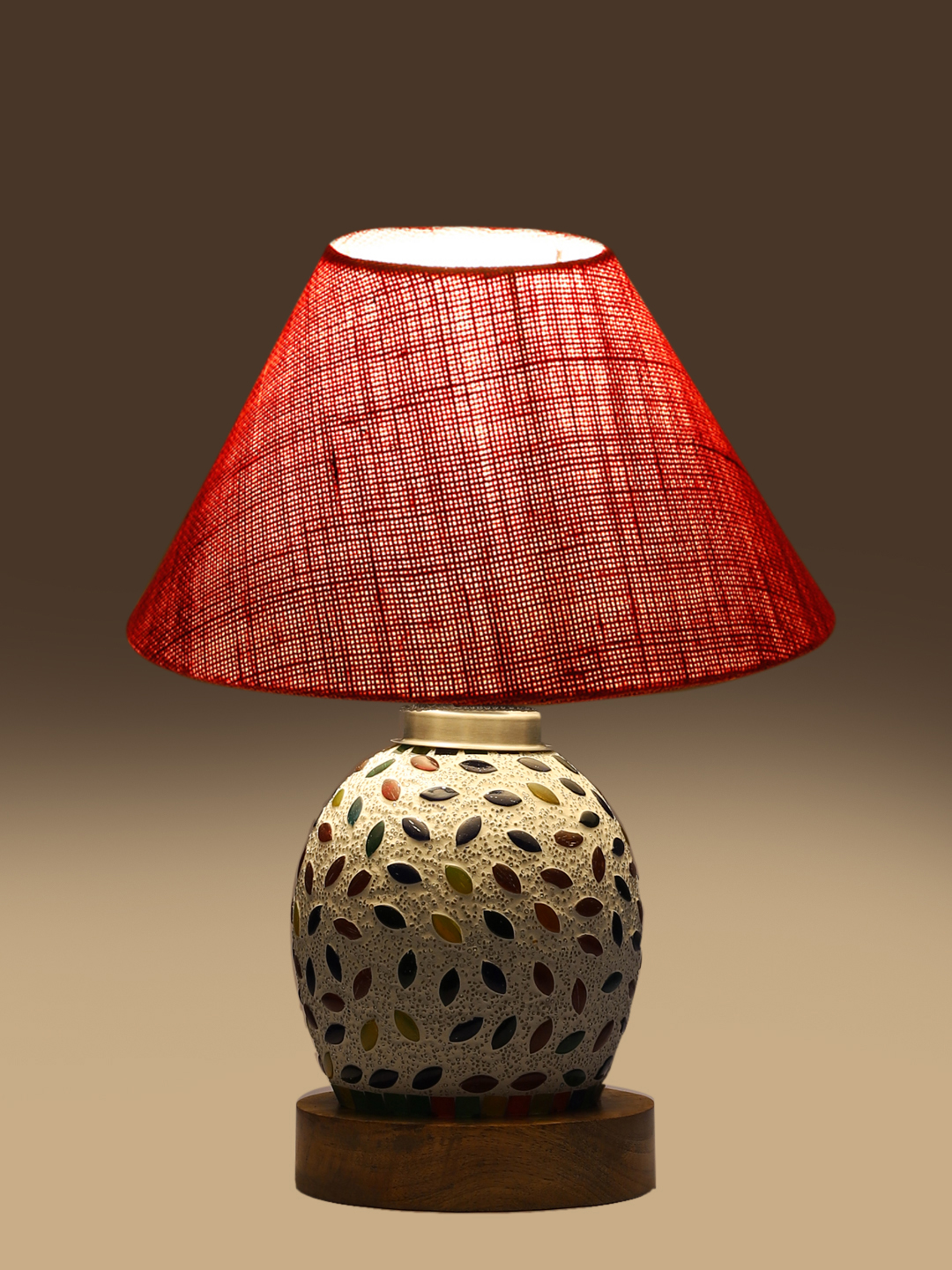 Ambika Home Pink Jute Mosaic Glass Table Lamp | Decorative Bedside Lamp for Bedroom, Living Room, Hall, Hotel, Café, Restaurant, Office & Study Room | E27 Compatible - Image 7