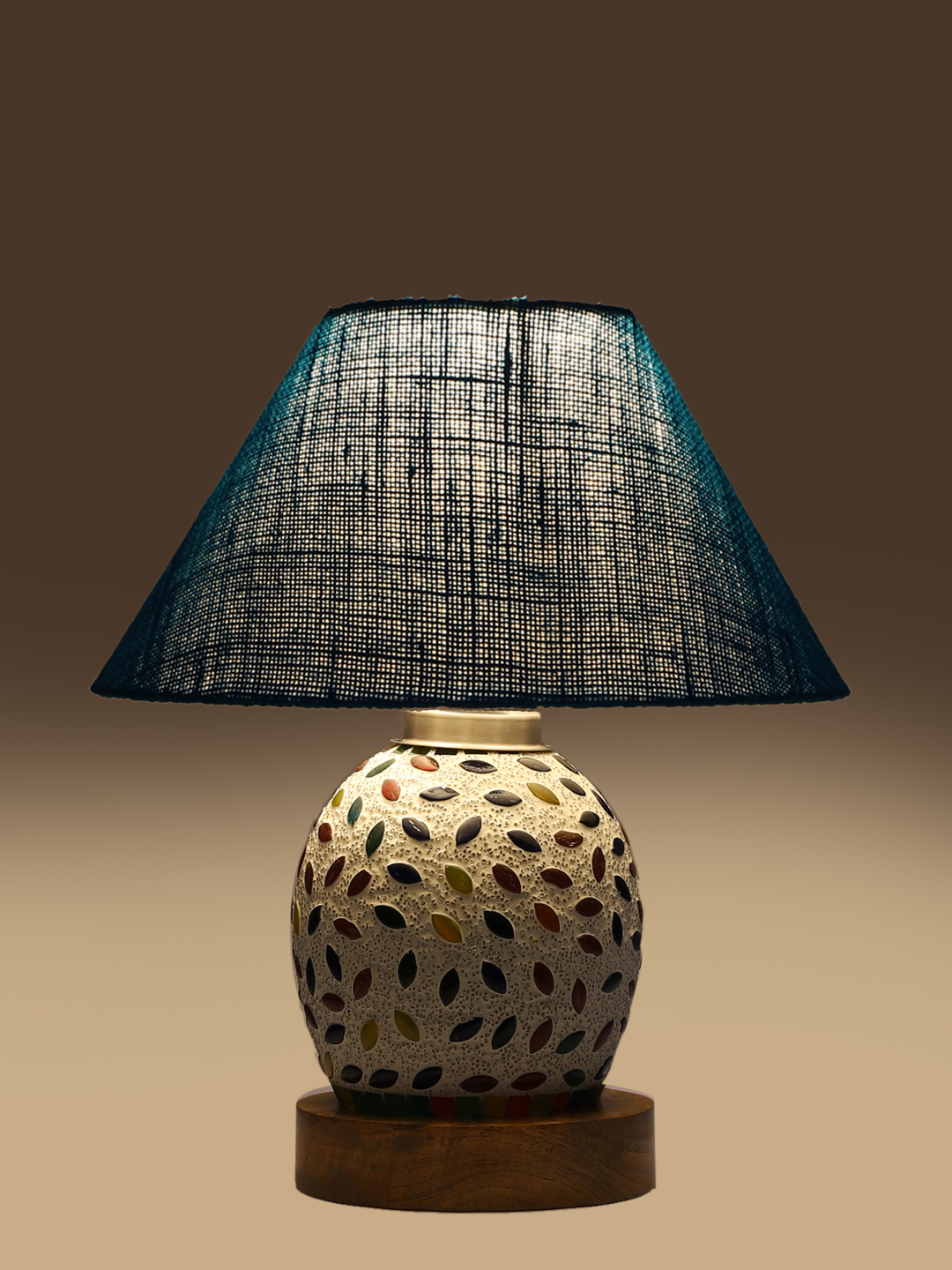 Ambika Home Turquoise Jute Mosaic Glass Table Lamp | Decorative Bedside Lamp for Bedroom, Living Room, Hall, Hotel, Café, Restaurant, Office & Study Room | E27 Compatible - Image 7