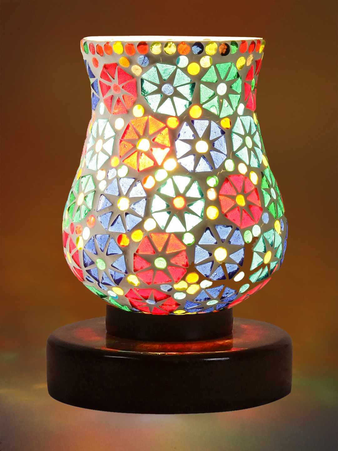 Ambika Home Bohemia Mosaic Multicolor Mosaic Glass Table Lamp with Wooden Base | Premium Bedside Lamp for Bedroom, Living Room, Hall, Hotel, Café, Restaurant & Office | E27 Compatible - Image 7