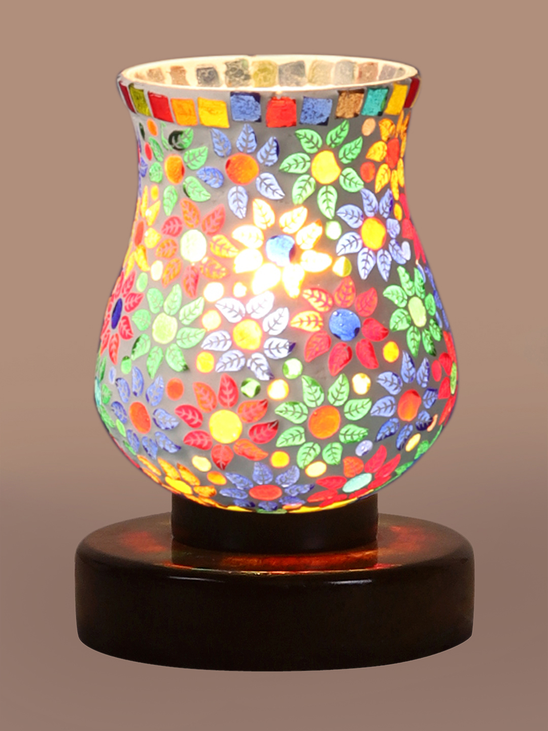 Ambika Home Verona Mosaic Multicolor Mosaic Glass Table Lamp with Wooden Base | Premium Bedside Lamp for Bedroom, Living Room, Hall, Hotel, Café, Restaurant & Office | E27 Compatible - Image 7