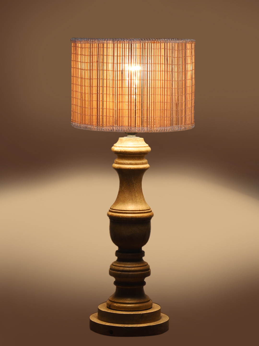 Ambika Home Beige Bamboo Wooden Table Lamp | Decorative Bedside Lamp for Bedroom, Living Room, Hall, Hotel, Café, Restaurant, Office & Study Room | E27 Compatible - Image 7