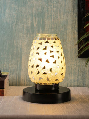 Ambika Home Heritage Mosaic Multicolor Mosaic Glass Table Lamp with Wooden Base | Premium Bedside Lamp for Bedroom, Living Room, Hall, Hotel, Café, Restaurant & Office | E27 Compatible
