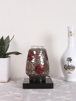 Ambika Home Royale Mosaic Multicolor Mosaic Glass Table Lamp with Wooden Base | Premium Bedside Lamp for Bedroom, Living Room, Hall, Hotel, Café, Restaurant & Office | E27 Compatible