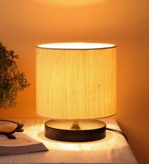 Ambika Home Aurora Collection off-white Gola Table Lamp with Wooden Base | Premium Decorative Bedside Lamp for Bedroom, Living Room, Hall, Hotel, Café, Restaurant & Office | E27 Compatible