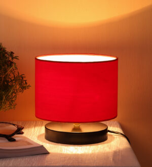Ambika Home Lumina Collection Red Gola Table Lamp with Wooden Base | Premium Decorative Bedside Lamp for Bedroom, Living Room, Hall, Hotel, Café, Restaurant & Office | E27 Compatible