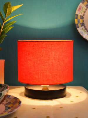 Ambika Home Aurelia Collection Orange Gola Table Lamp with Wooden Base | Premium Decorative Bedside Lamp for Bedroom, Living Room, Hall, Hotel, Café, Restaurant & Office | E27 Compatible