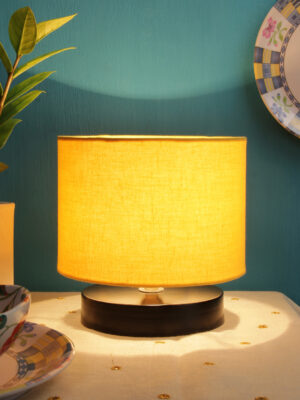 Ambika Home Celeste Collection Yellow Gola Table Lamp with Wooden Base | Premium Decorative Bedside Lamp for Bedroom, Living Room, Hall, Hotel, Café, Restaurant & Office | E27 Compatible